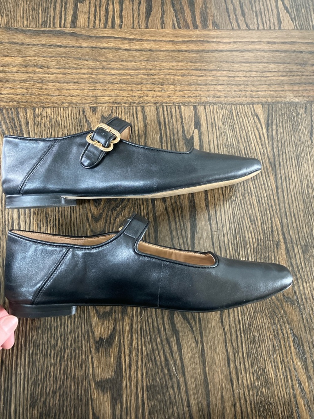Sam Edelman Black Mary Jane Leather Flats with Gold Buckle - Picture 3 of 6